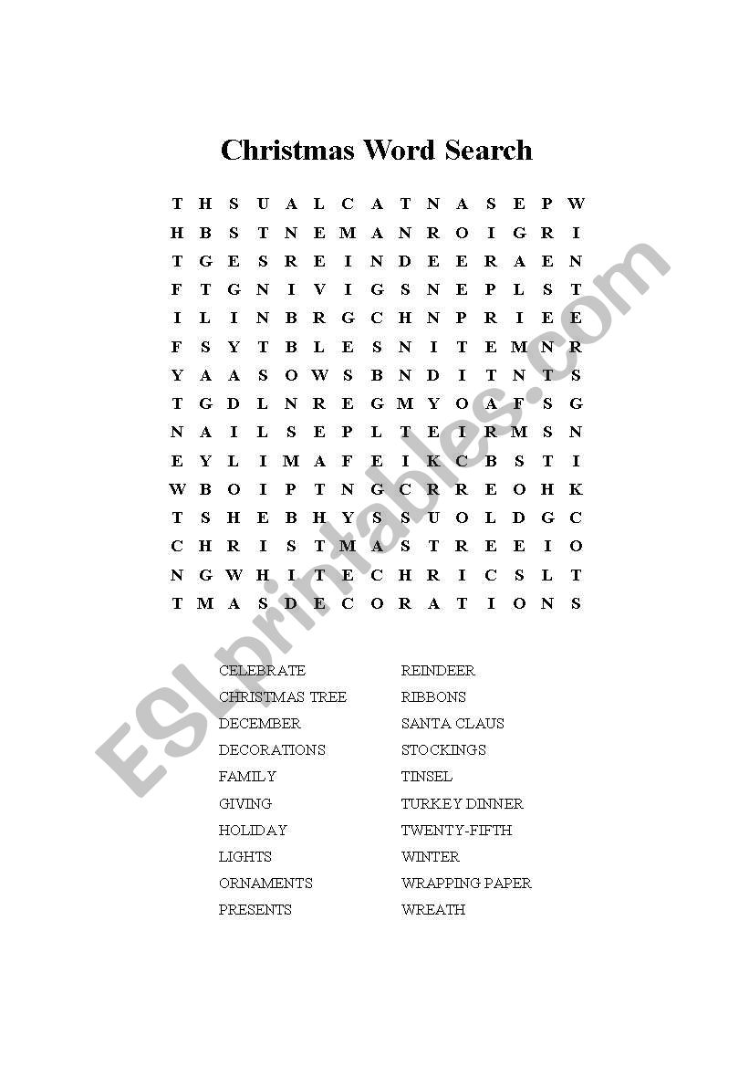 Chrismas Word Search worksheet