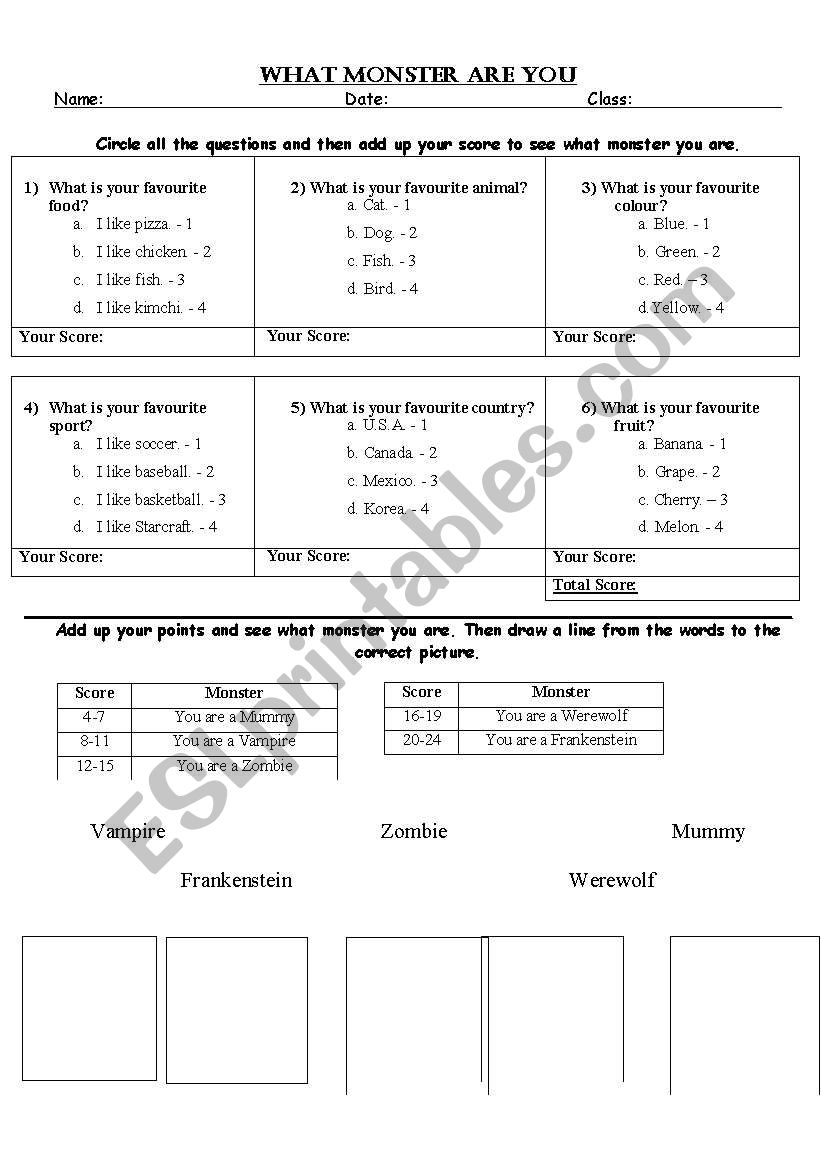 What Monster Are You 2 worksheet