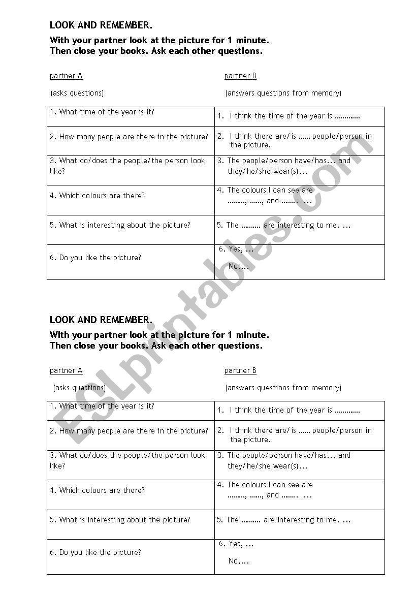 Talking about pictures worksheet