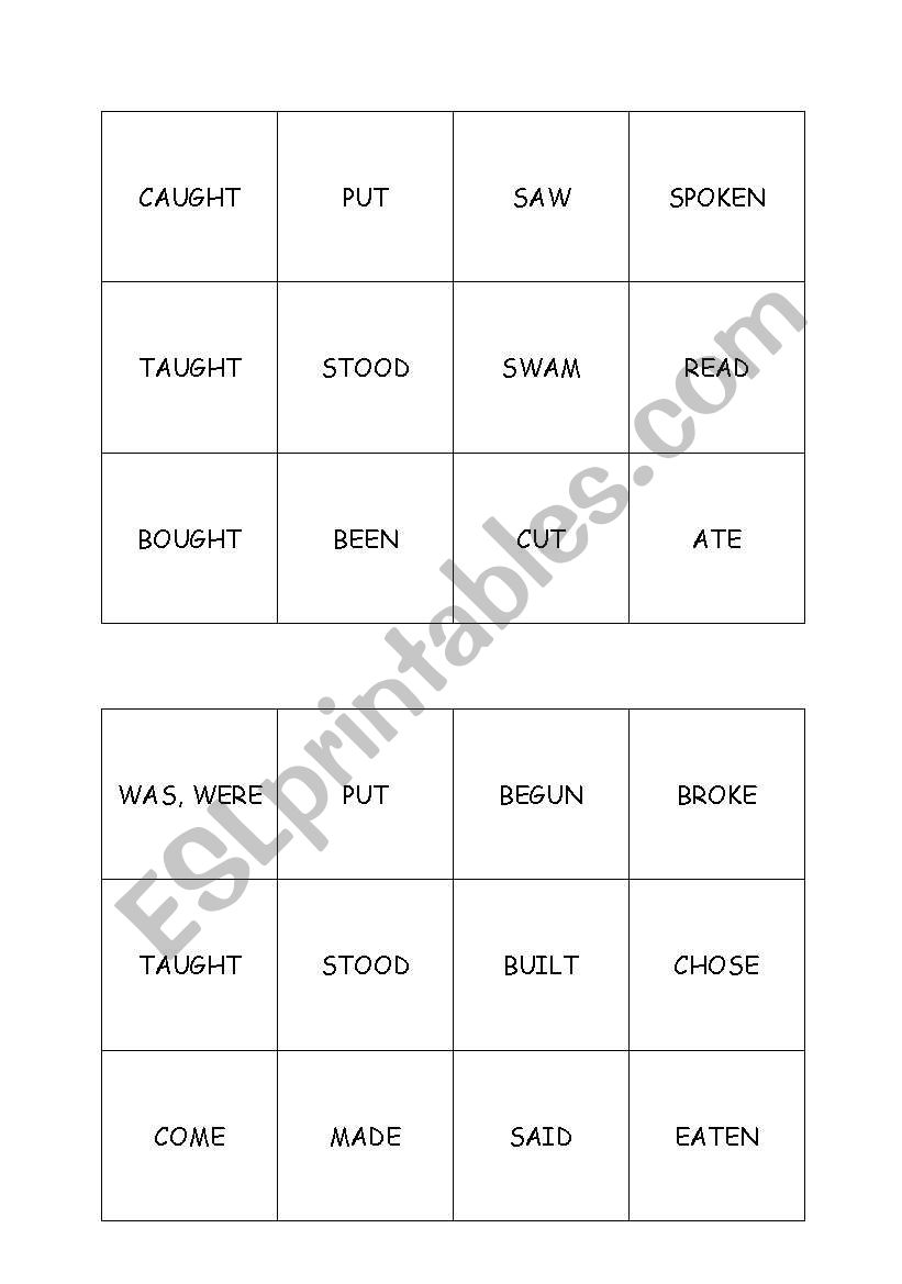 irregular verbs (past and pparticiple) - bingo game