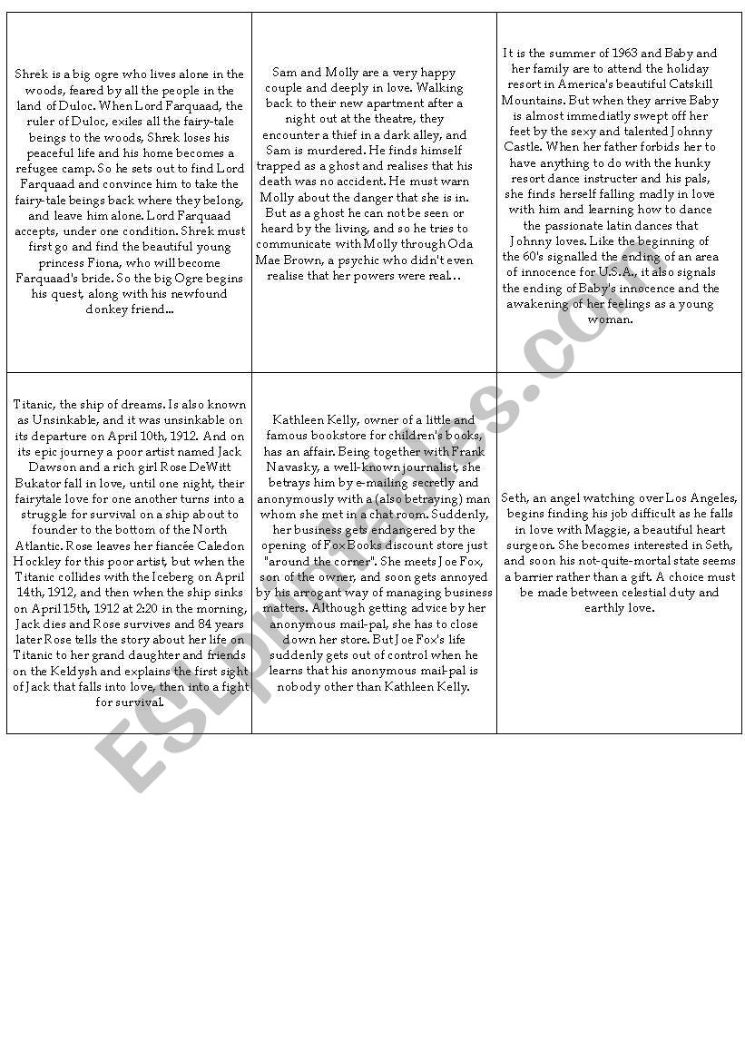 love - movies worksheet