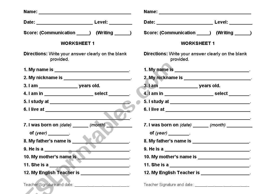 basic information worksheet