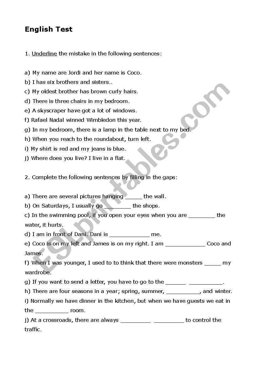 Pre intermediate grammar and vocabulary test