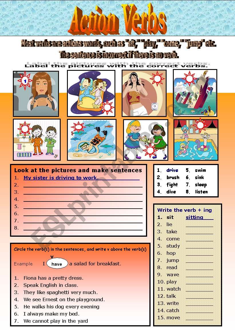 Action Verb worksheet