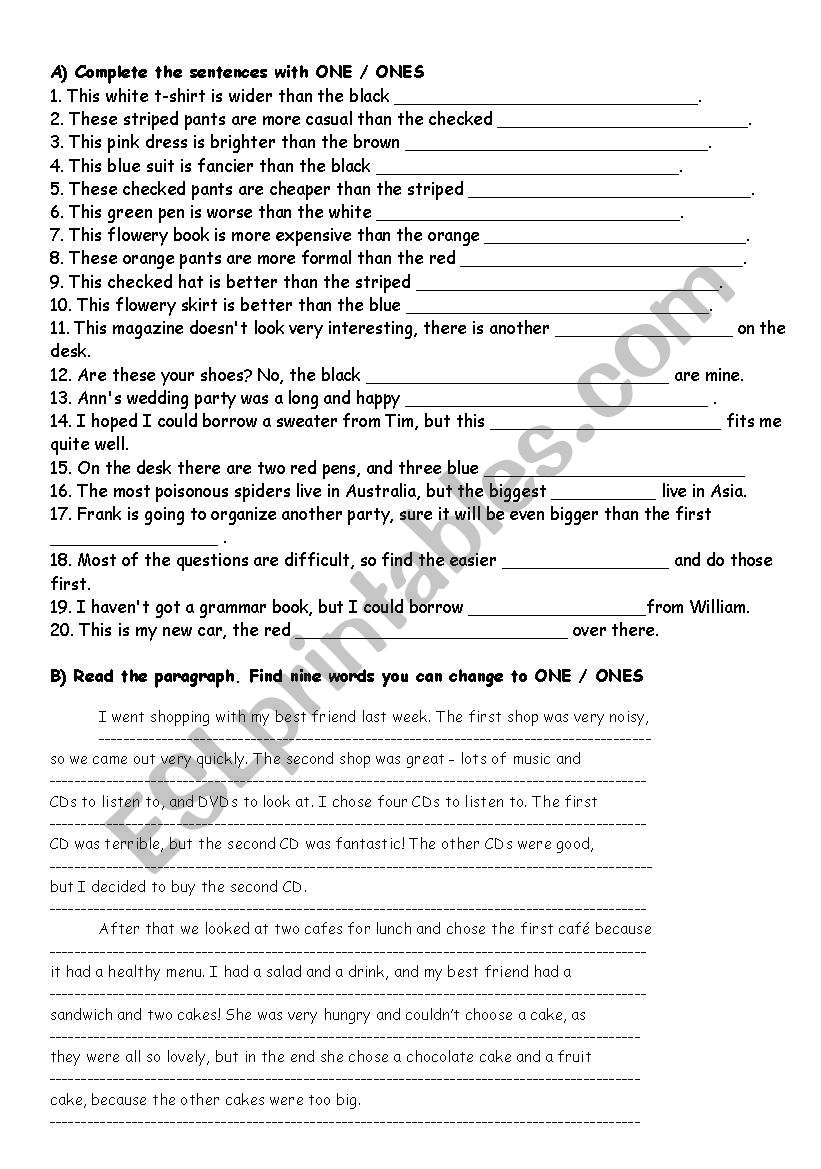 one-ones worksheet