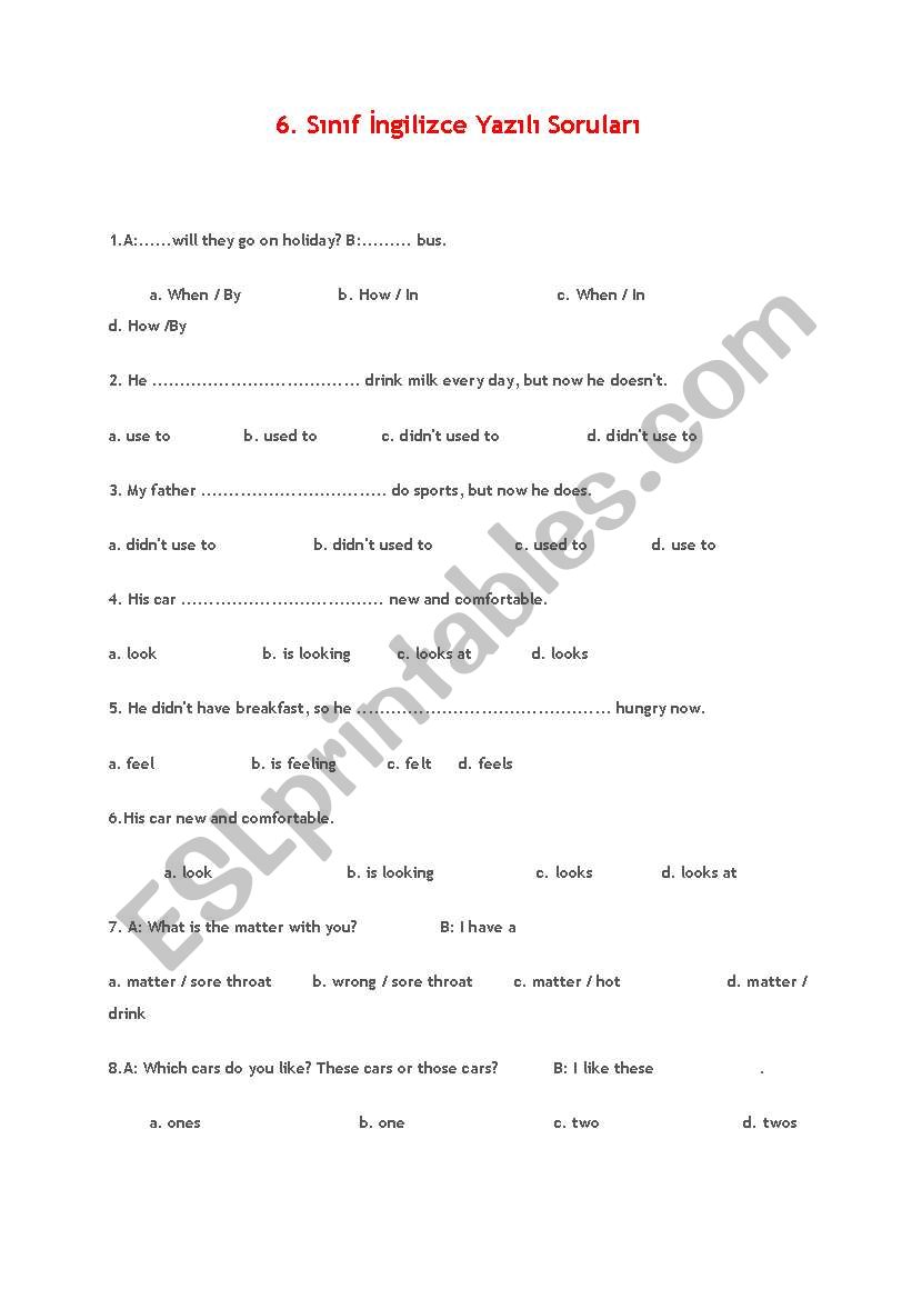 grade 6 written exam worksheet