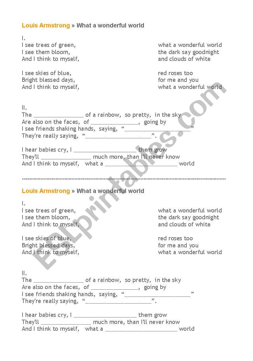 What a wonderful world - song worksheet