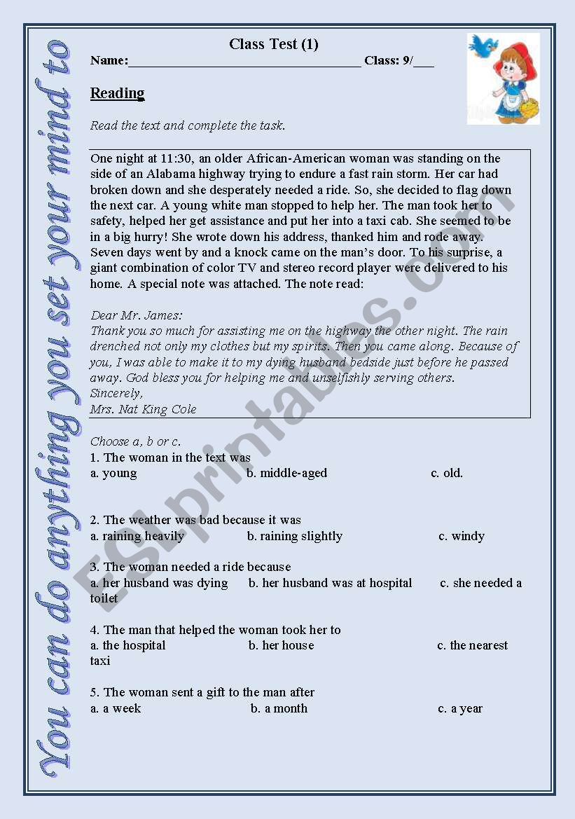 class test worksheet