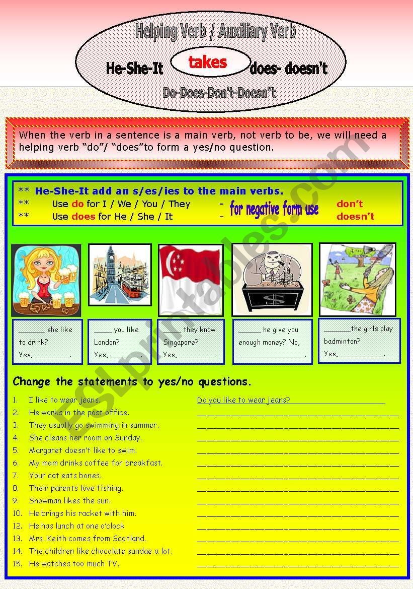Auxiliary - (Do-Does-Don´t-Doesn´t) - ESL worksheet by shusu-euphe