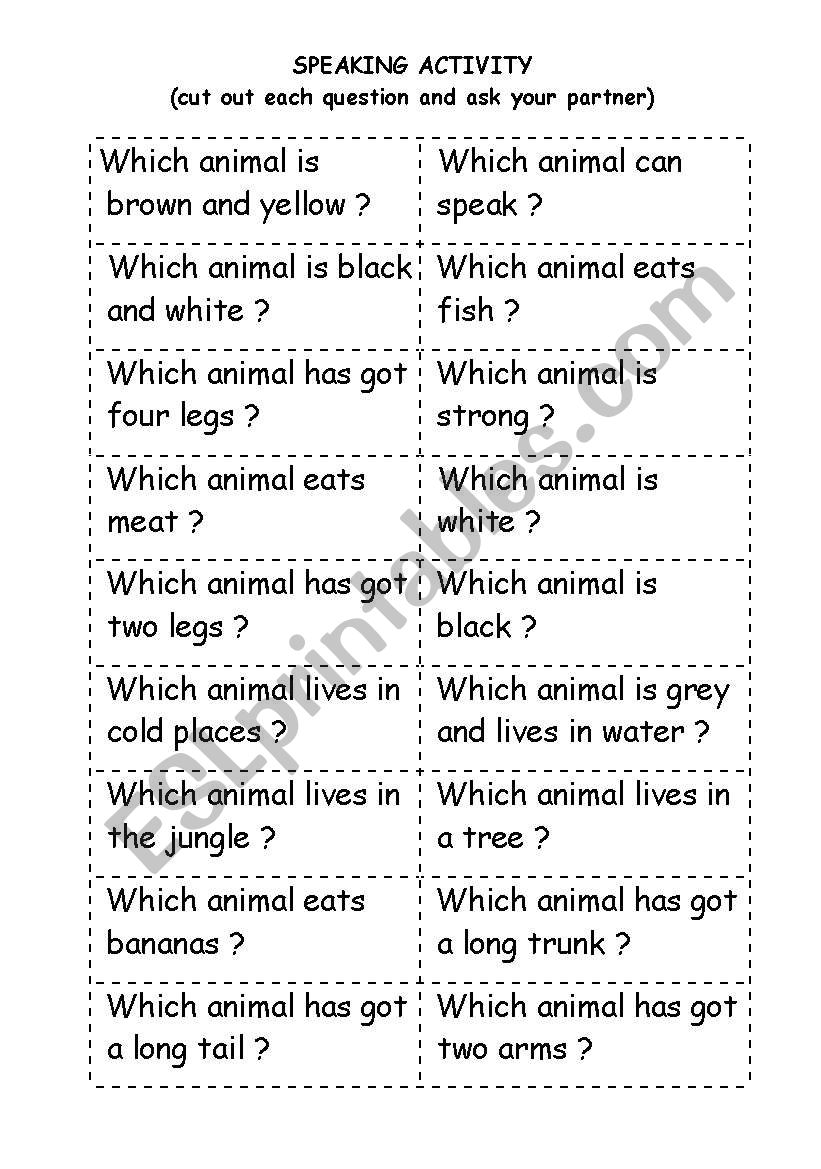 ANIMALS (speaking activity) worksheet