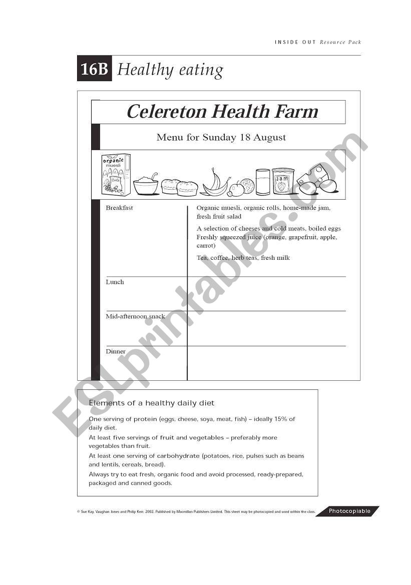 Healthy eating worksheet