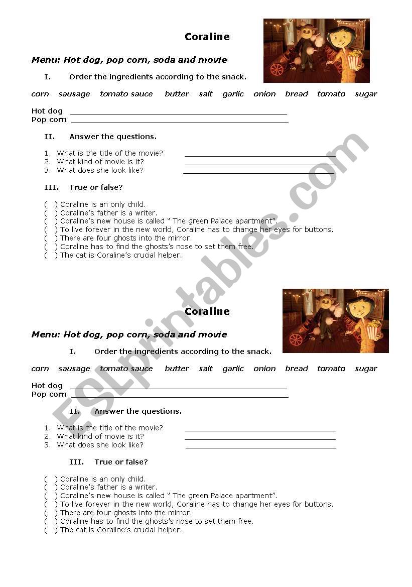 A class with Coraline worksheet