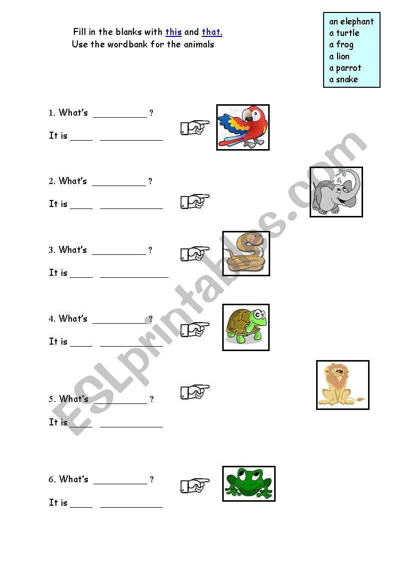 THIS - THAT / ANIMALS worksheet