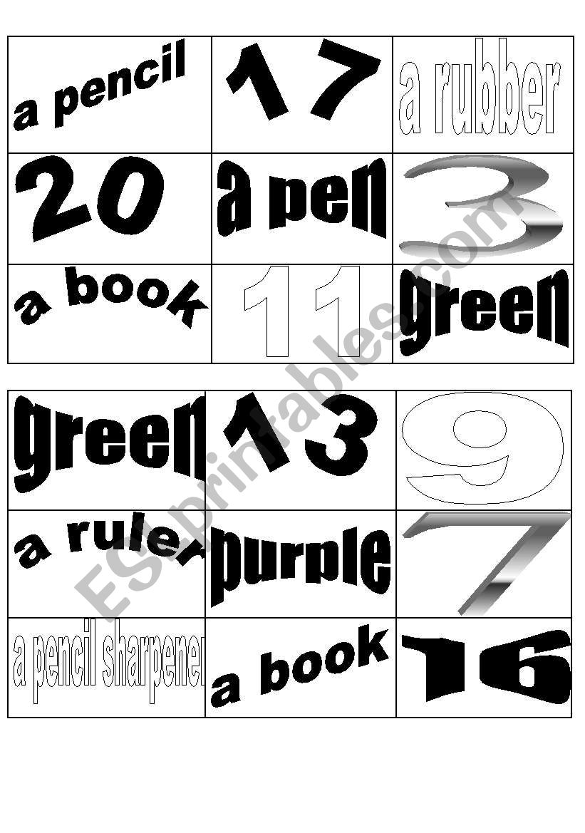 elementary bingo game worksheet