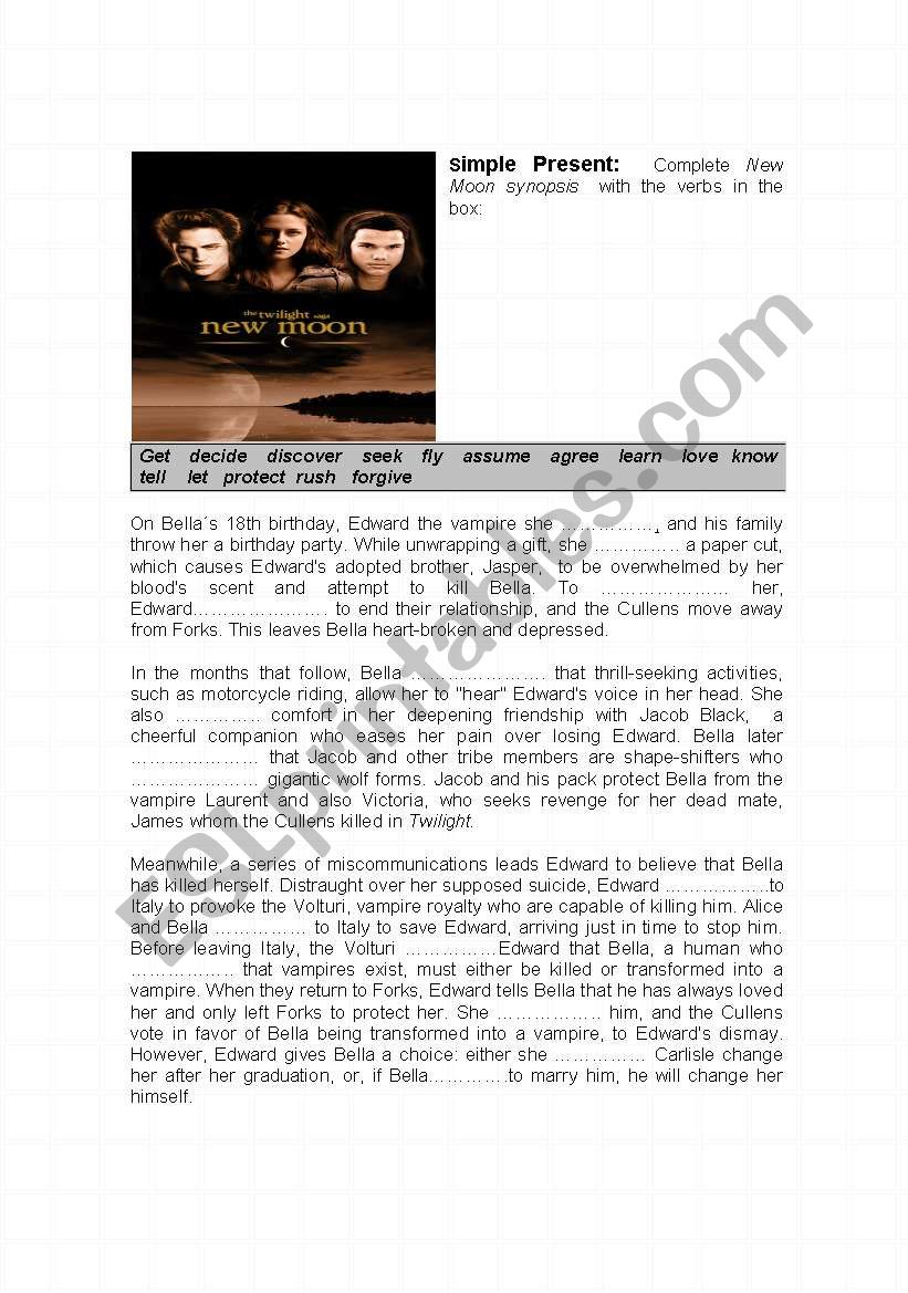 New Moon synopsis worksheet