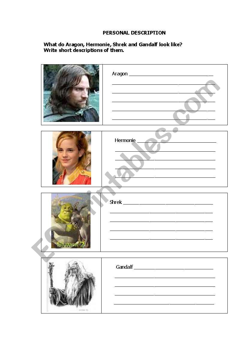 Personal description worksheet