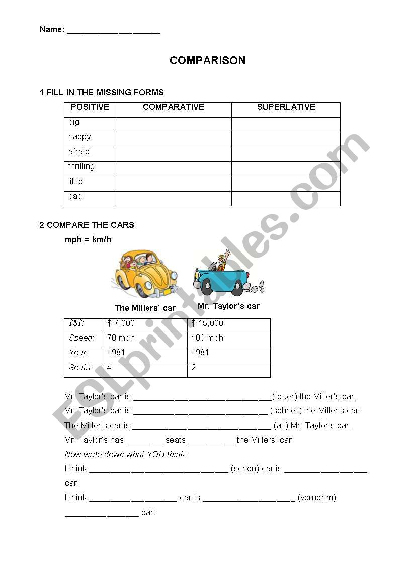 Comparison worksheet