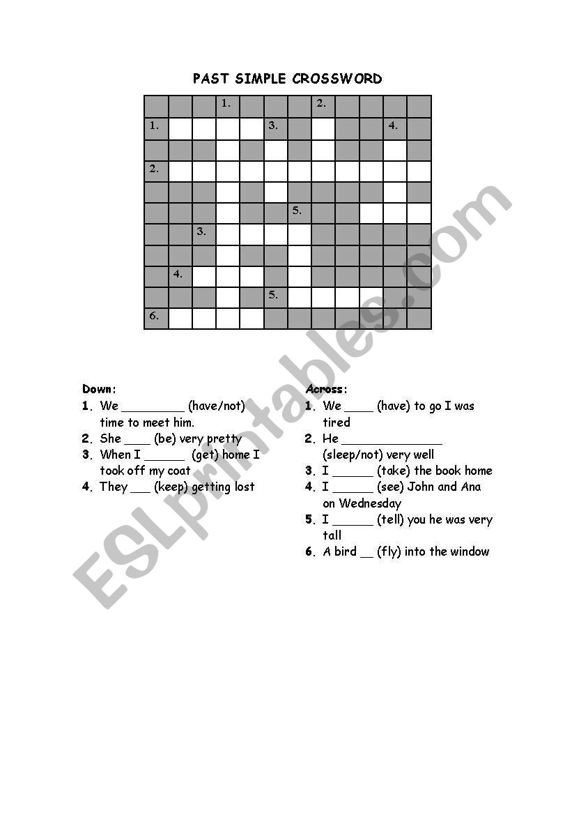 Past Simple Crossword worksheet