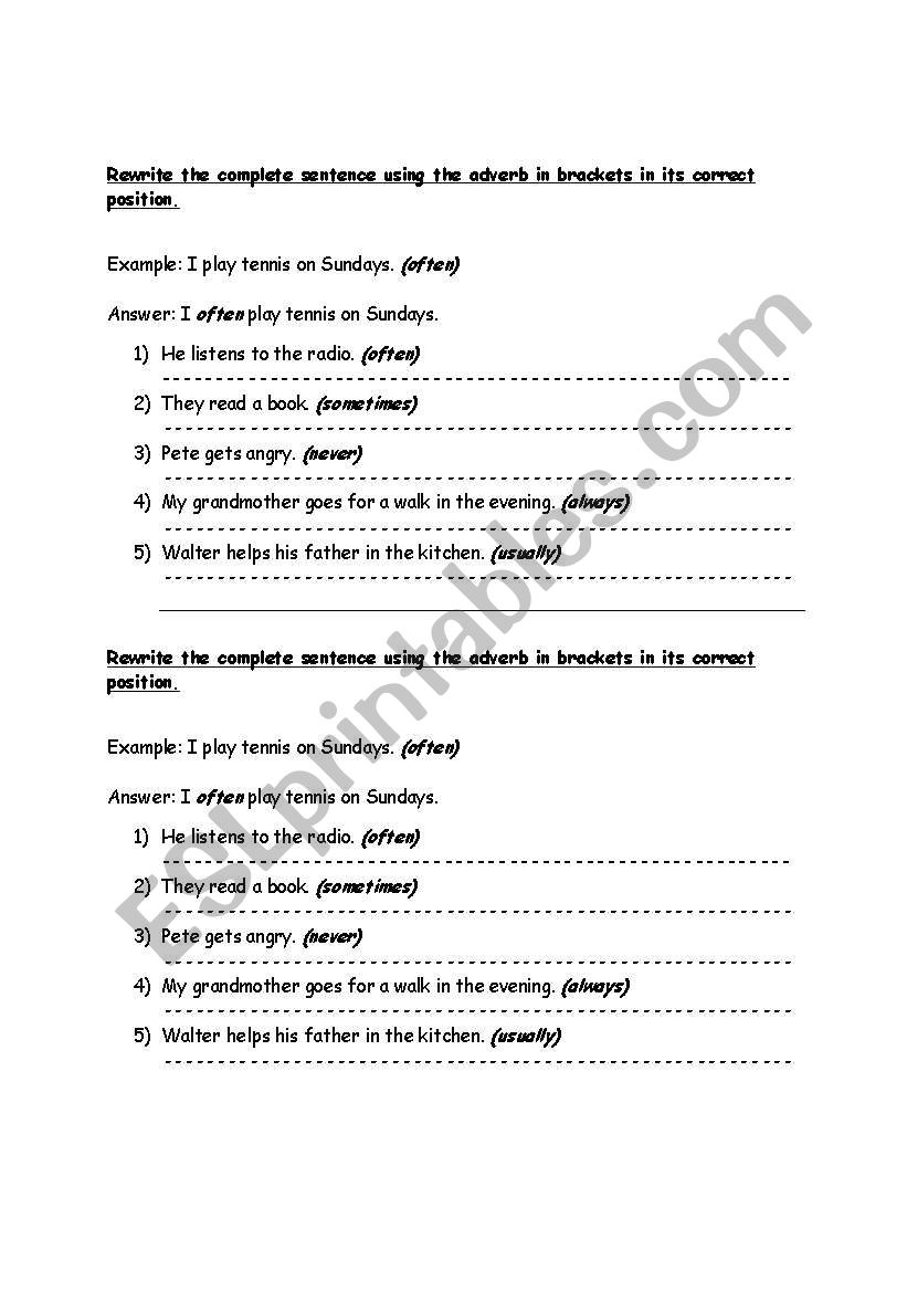 Frequency adverbs worksheet