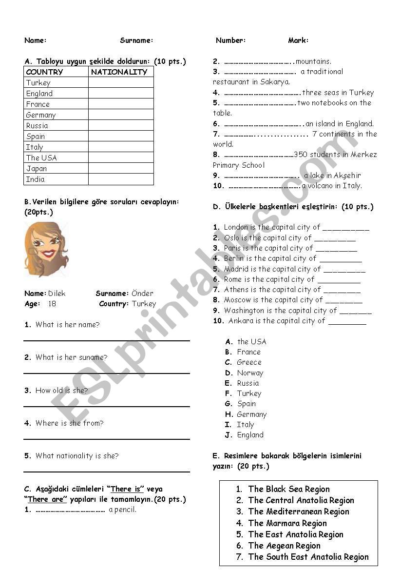 COUNTRIES AND NATIONALITIES    WORKSHEET