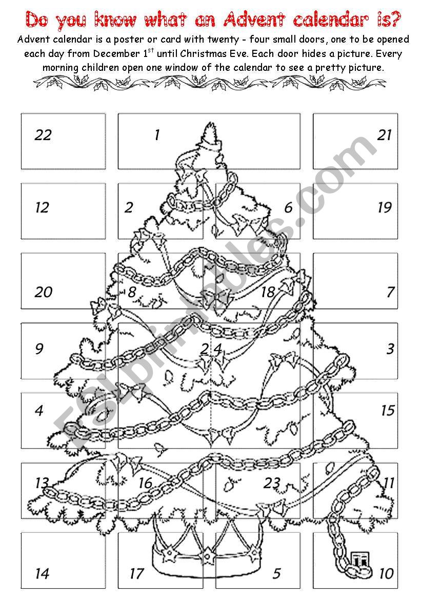 advent calendar 1 worksheet