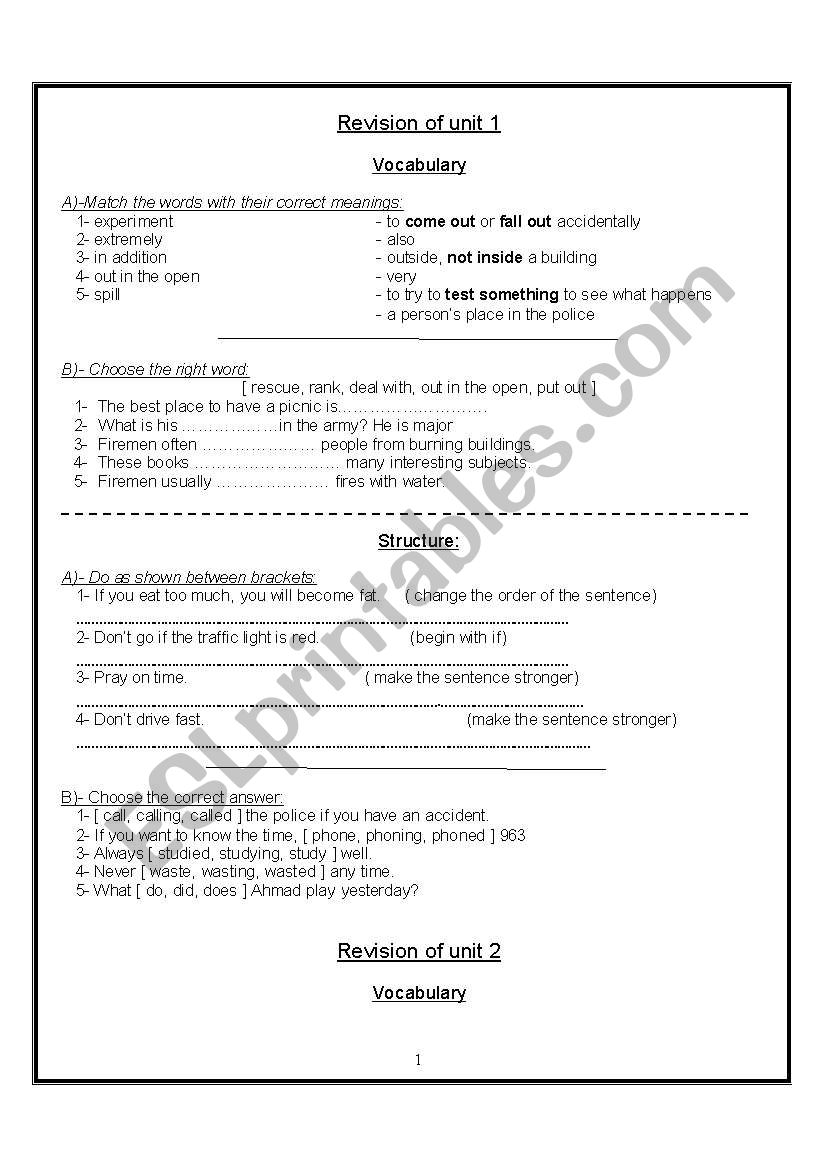 revision for 2 secondary  worksheet