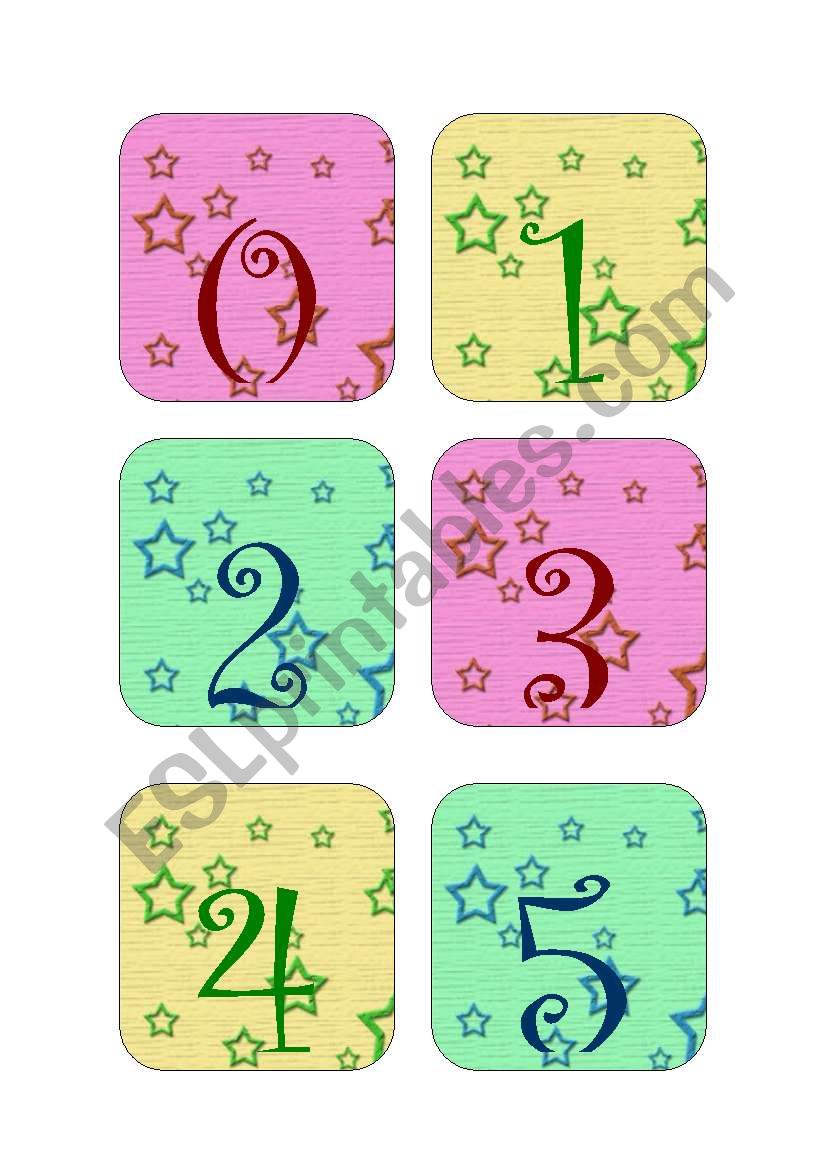 Flashcard Numbers 0-29 in colors