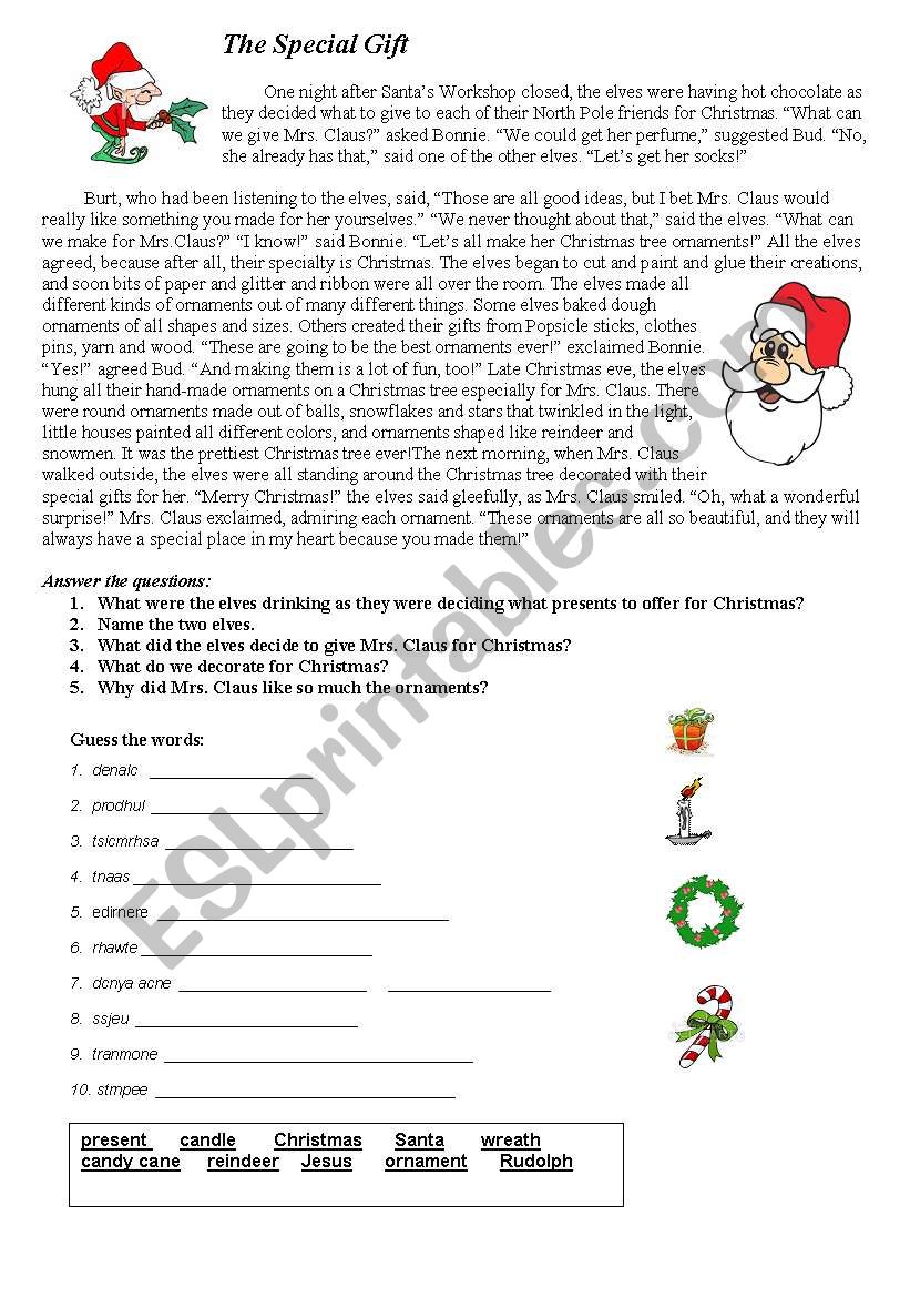 Christmas story worksheet