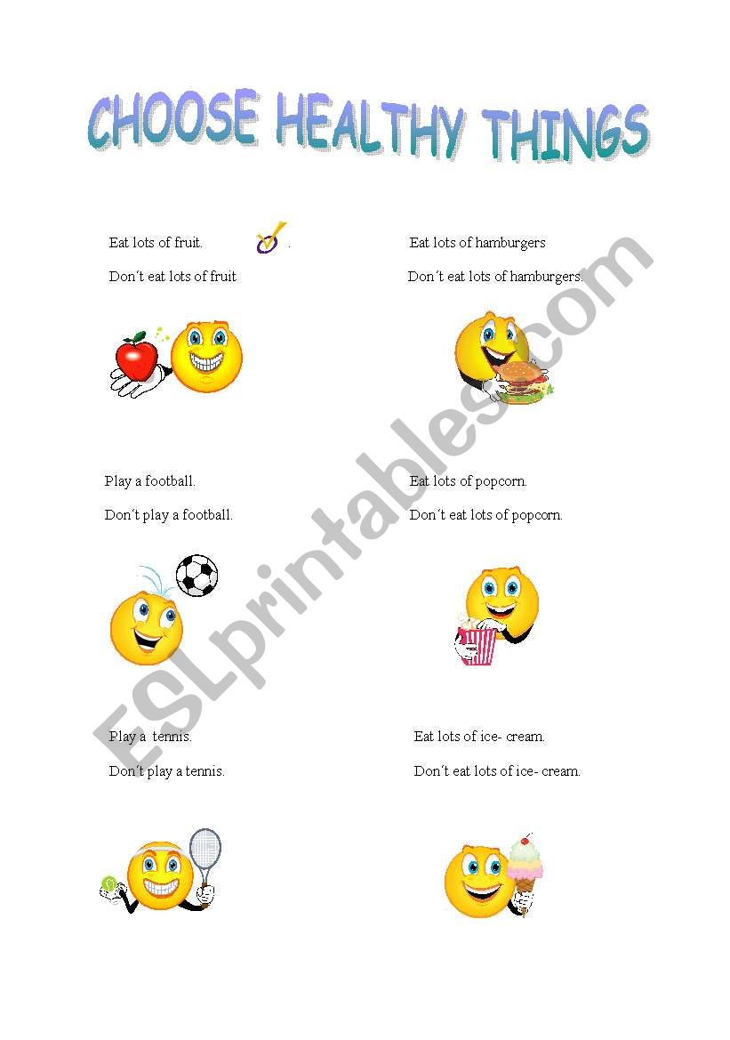 Healthy and unhealthy things worksheet