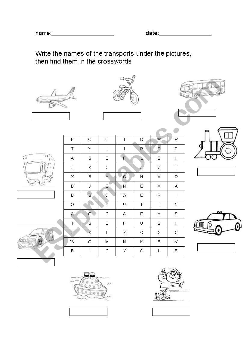 crossword puzzle transports worksheet