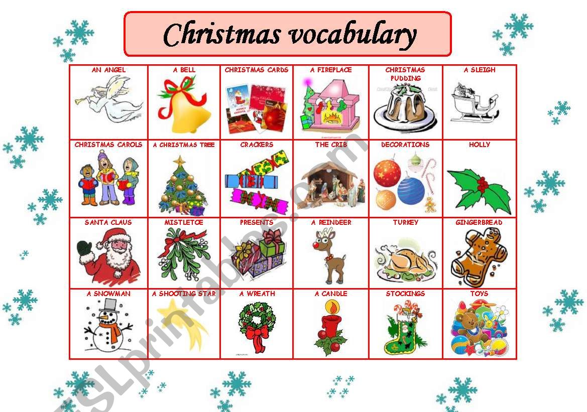 Christmas vocabulary worksheet