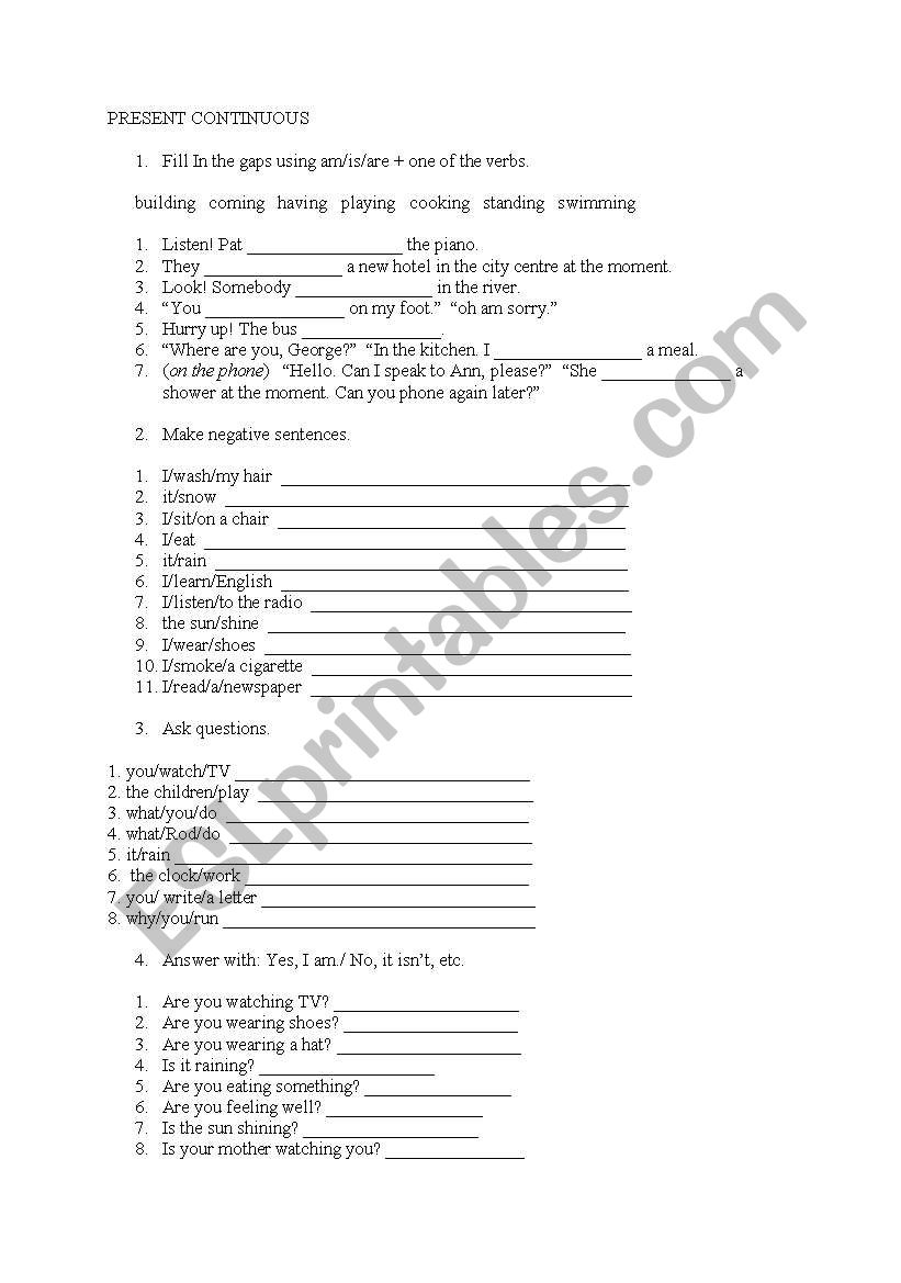 present continuous worksheet