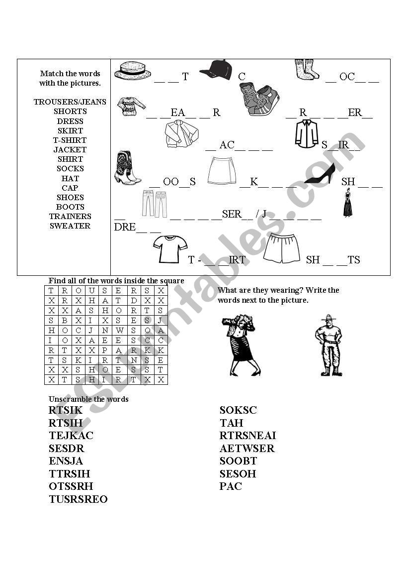 clothes worksheet