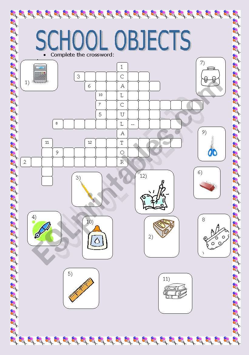 School objects worksheet