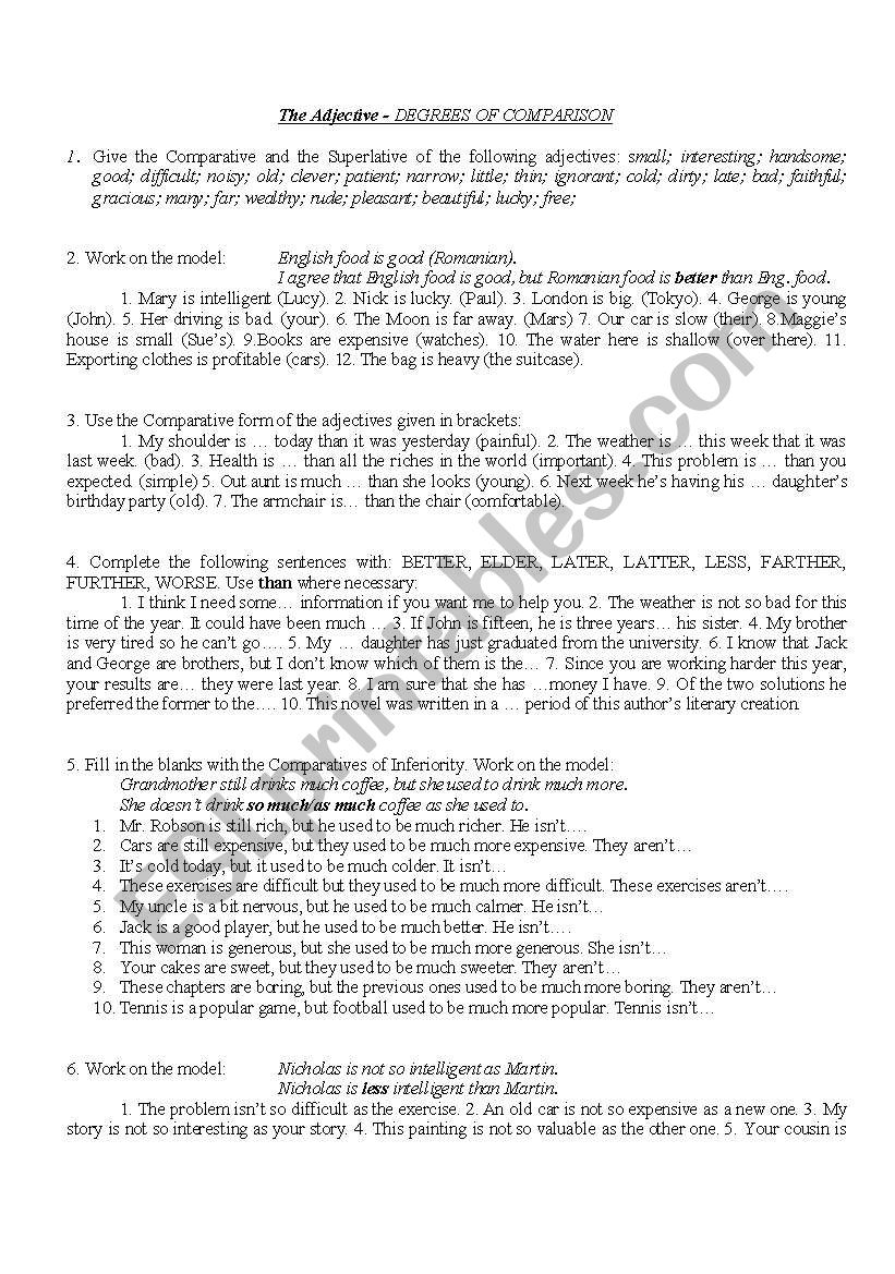 Degrees of Comparison worksheet