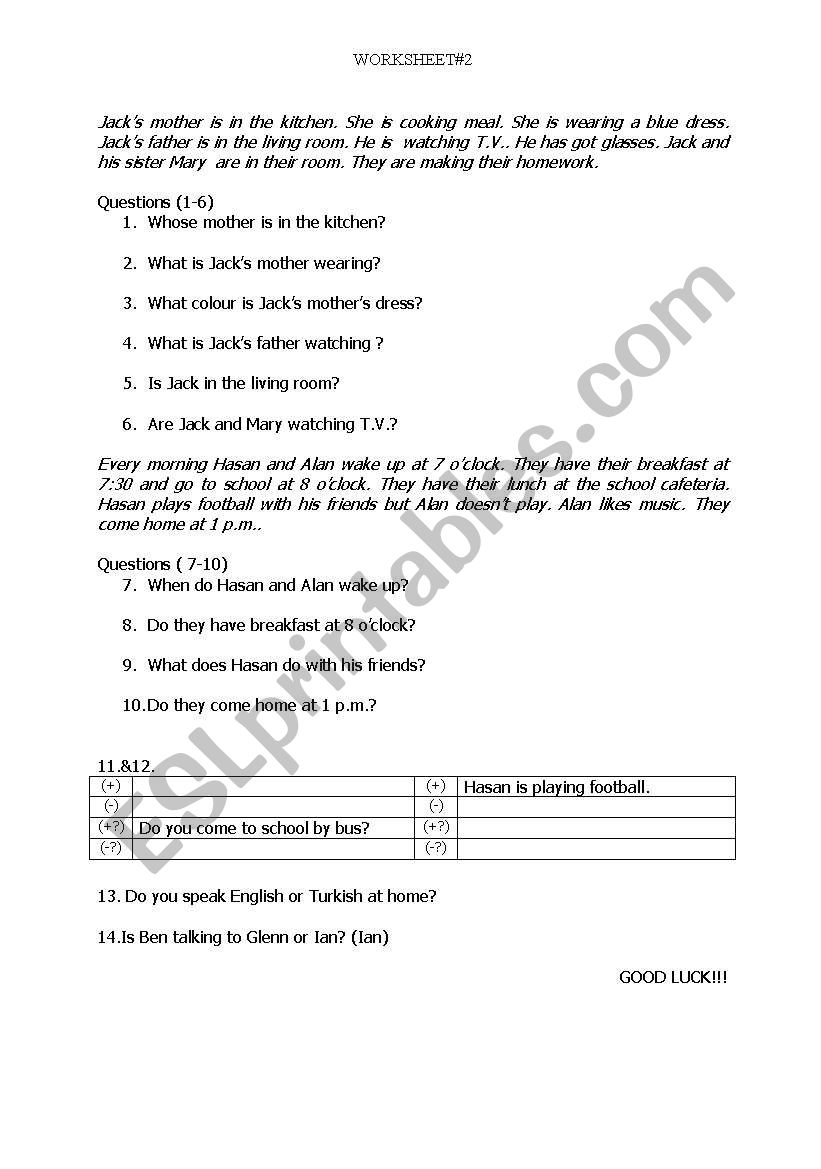general exercises about present tense