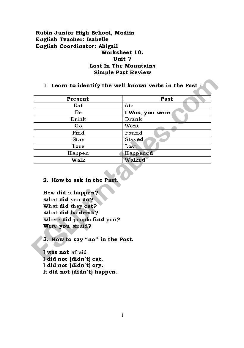 simple past review worksheet