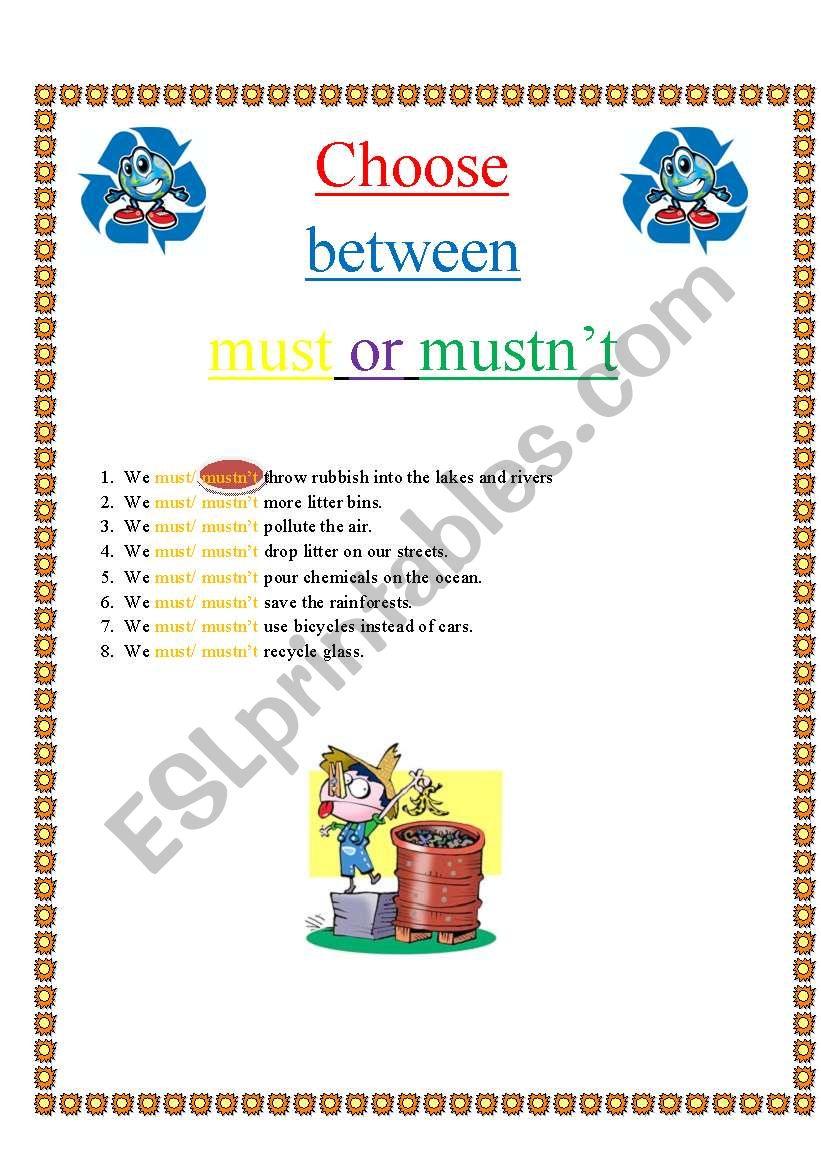 Must/ mustnt worksheet