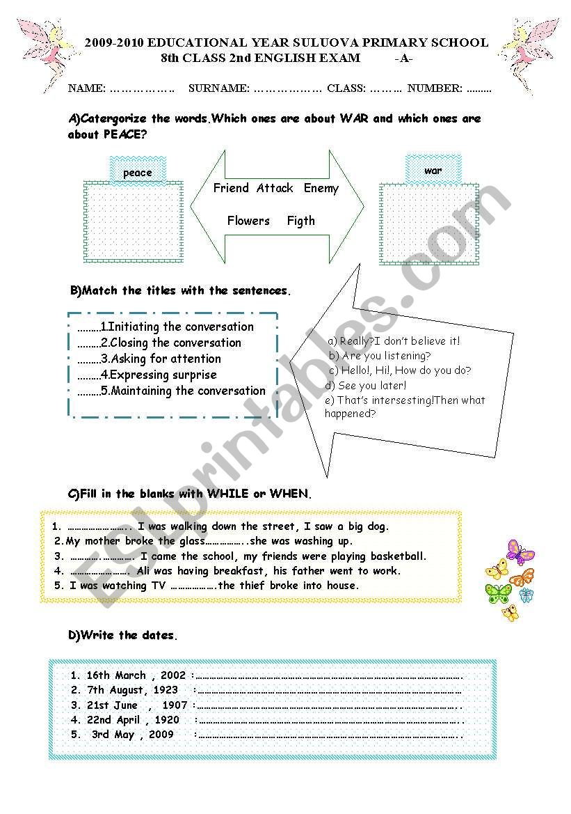 8th Grade English Exam ESL Worksheet By Bilge84