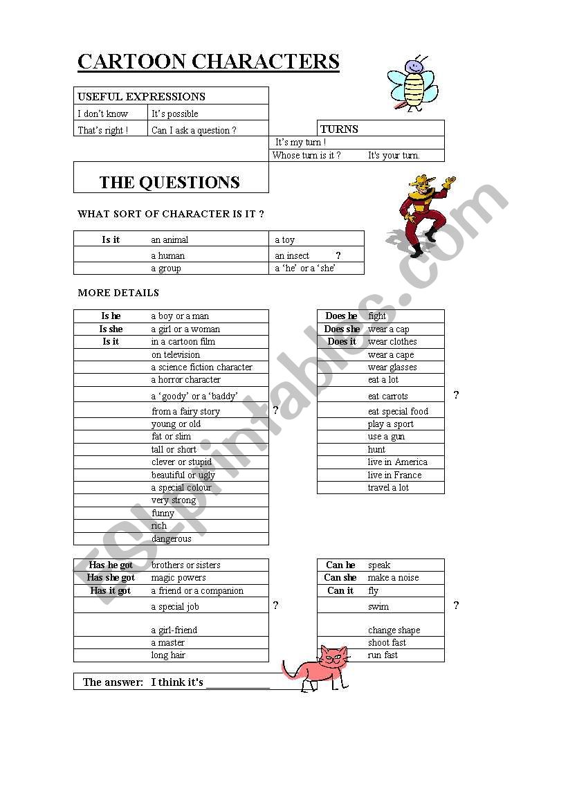 cartoon characters worksheet