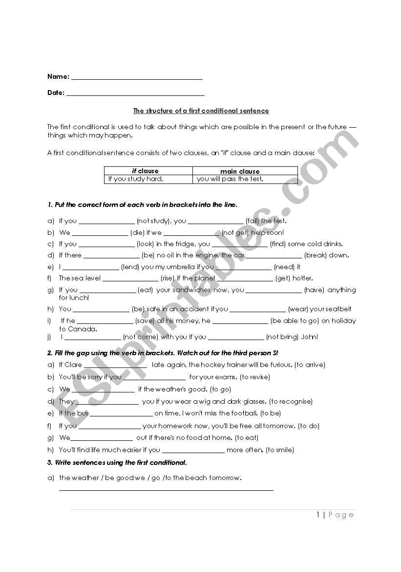 First and Second Conditionals worksheet