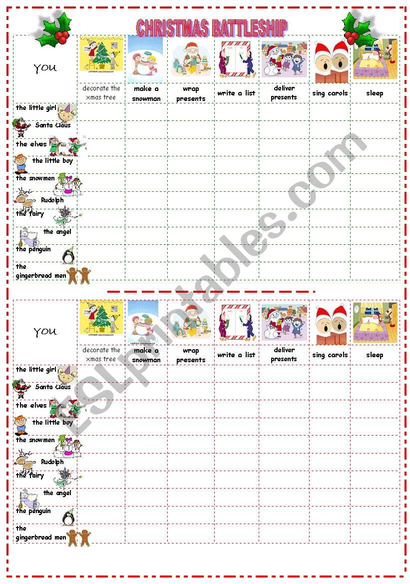 Christmas battleship worksheet