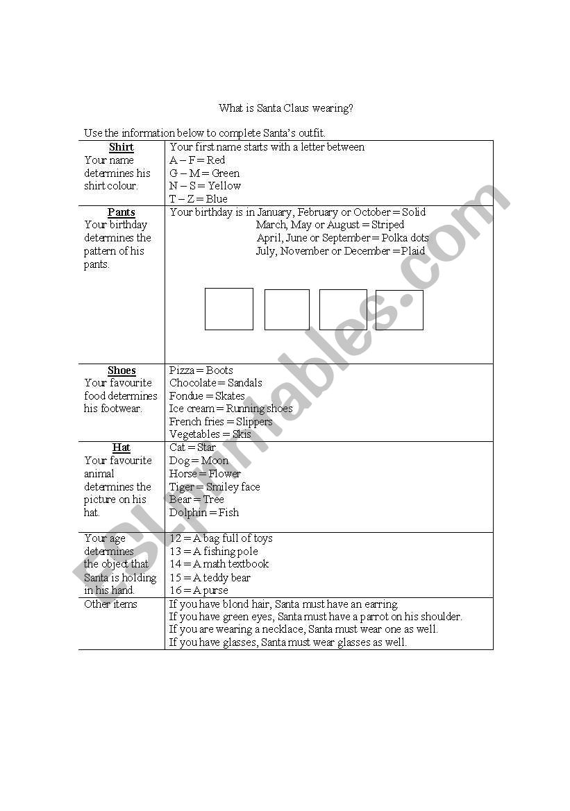 What is Santa wearing? worksheet