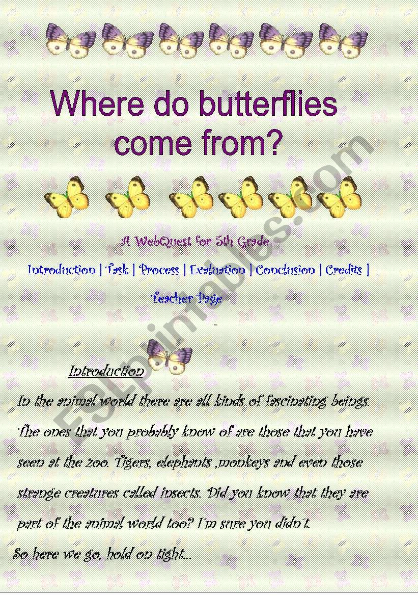 Webquest: Butterflies worksheet