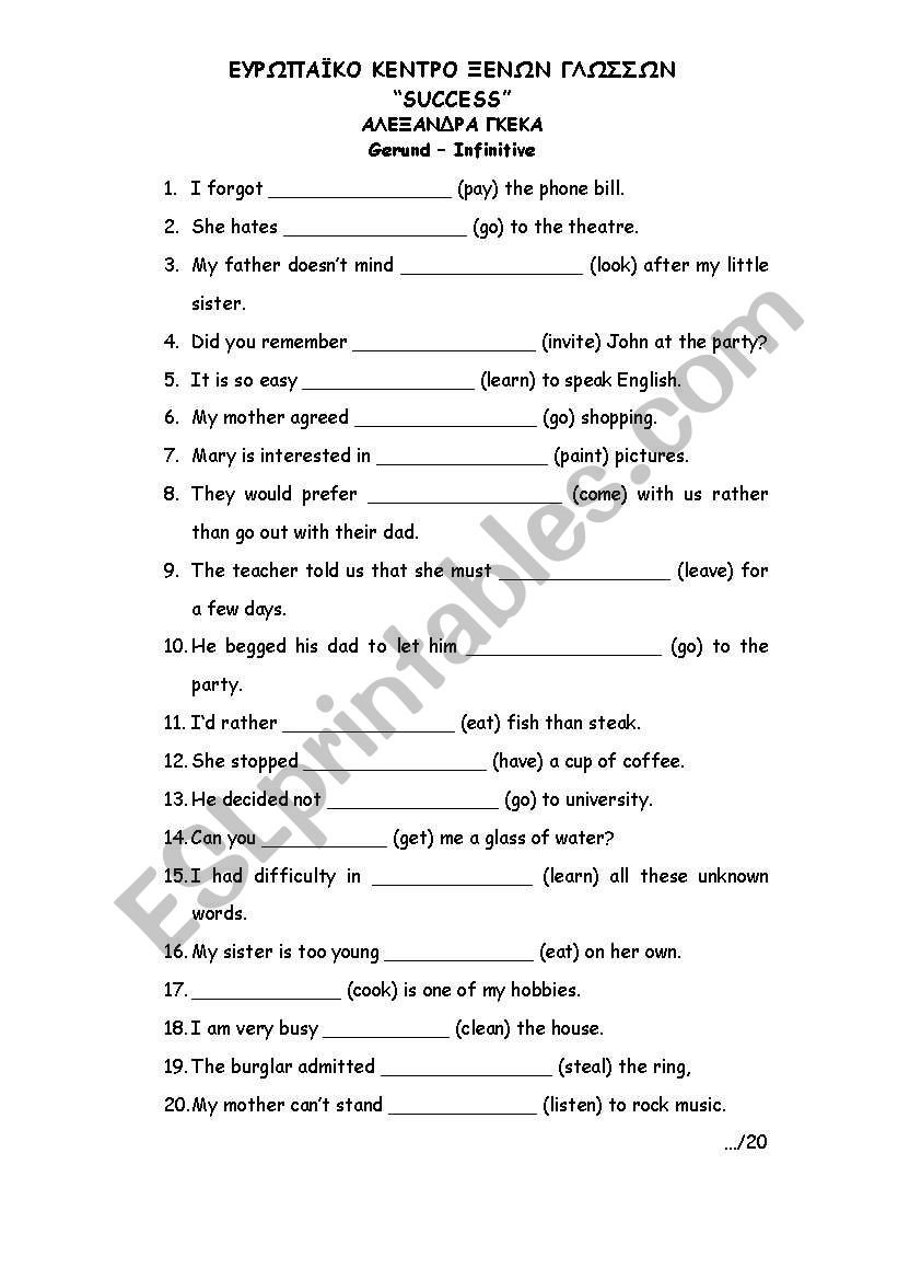 gerund-infinitive worksheet