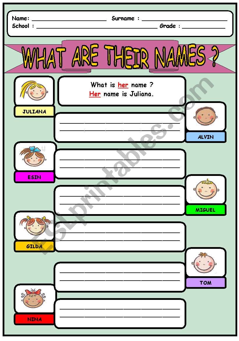 what are thier names? worksheet