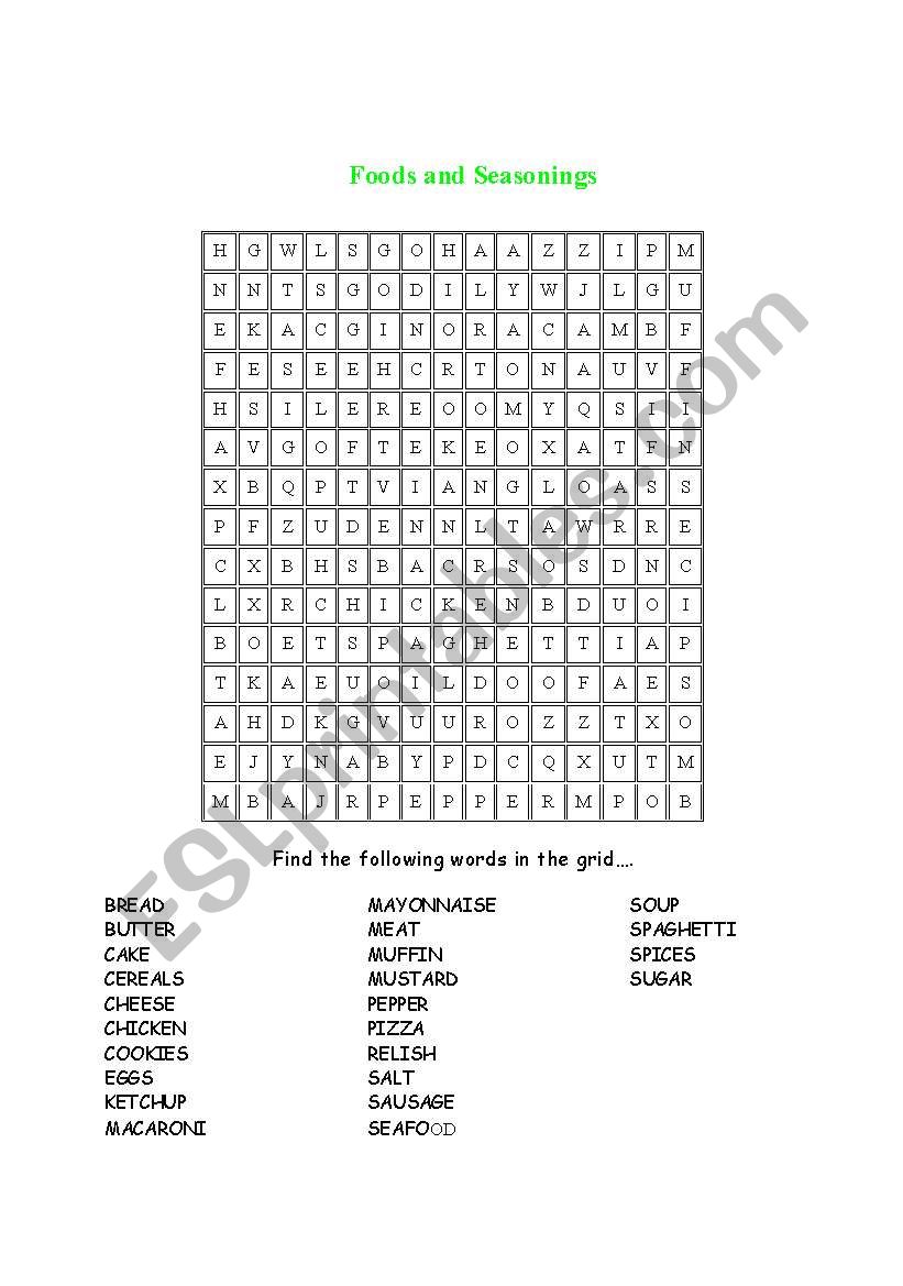 Foods and seasonings crosswords