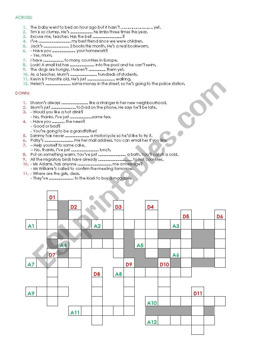 A crossword Puzzle on Irregular Past Participle Verbs