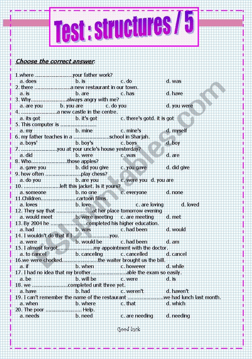 test  worksheet