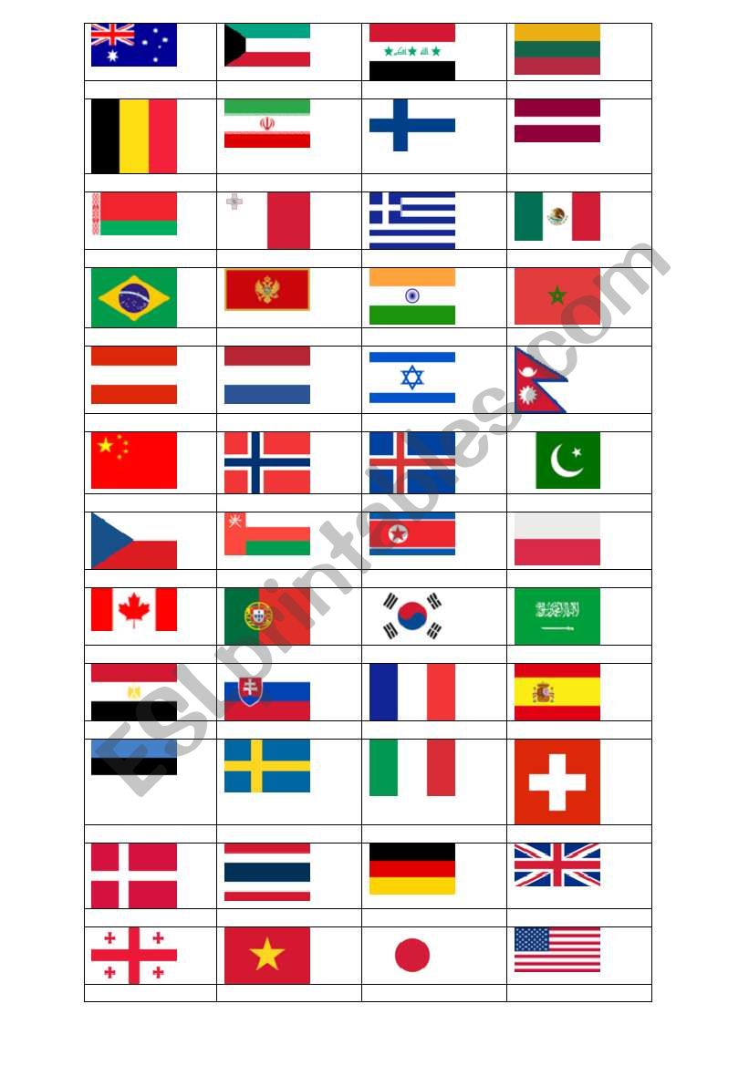 Flags worksheet